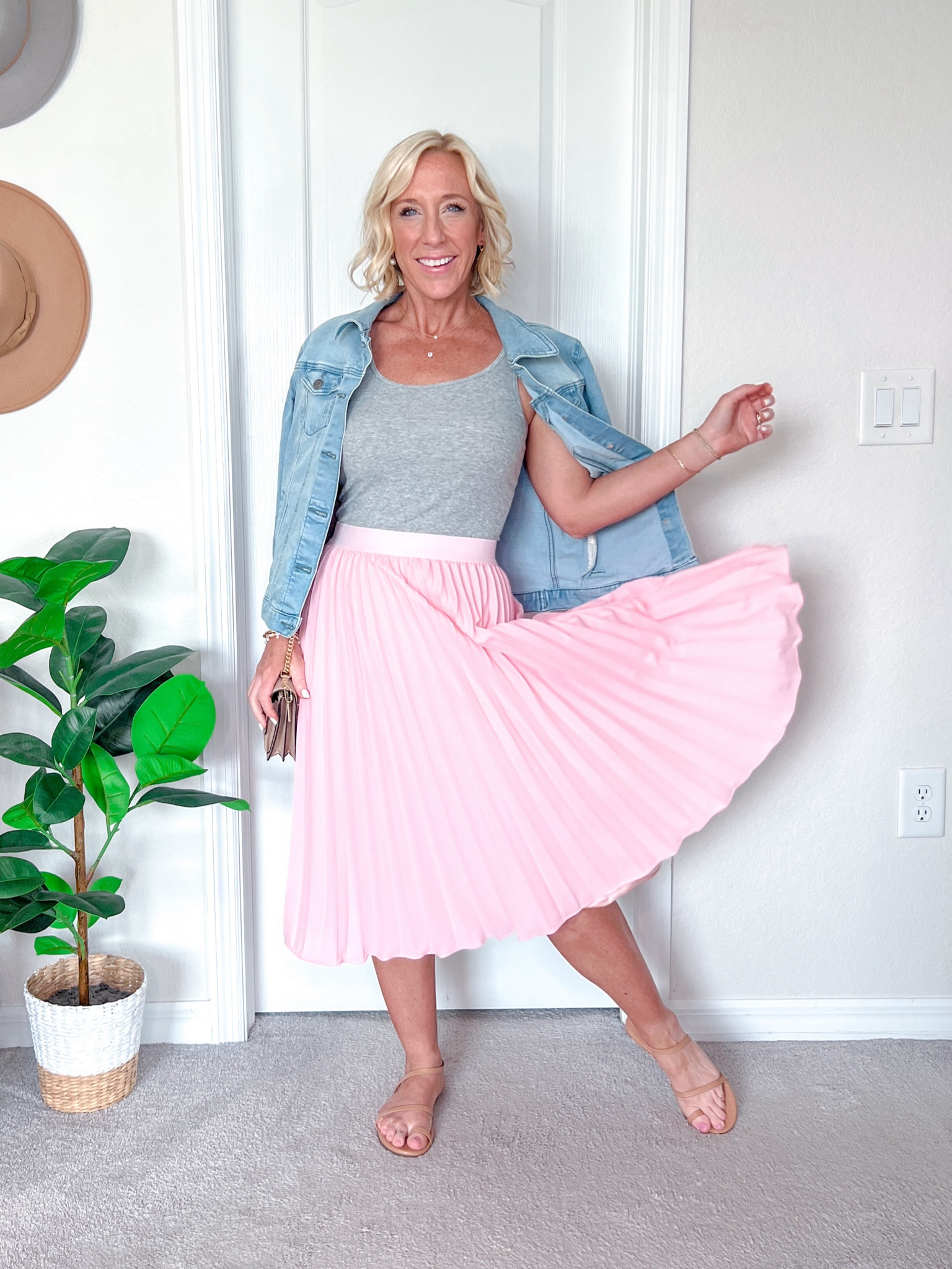 Kate Kasin High Waist Pleated Swing Skirt Flowy A-Line Midi Skirt