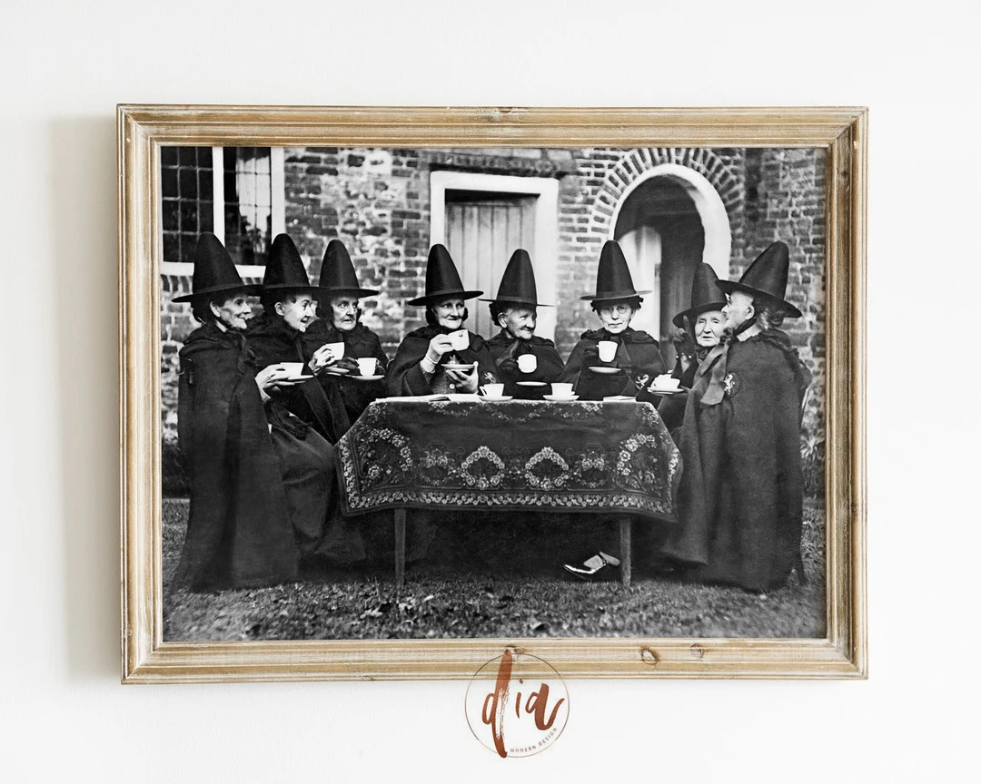 Vintage Halloween Wall Art Print, Witches Drinking Tea Printable Art, Downloadable Art, Halloween... | Etsy (US)