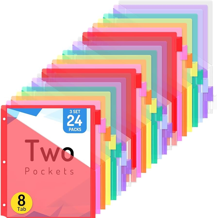 Forvencer 24 Count Binder Dividers with Two Pockets, 8 tab Dividers for 3 Ring Binders Organizer,... | Amazon (US)