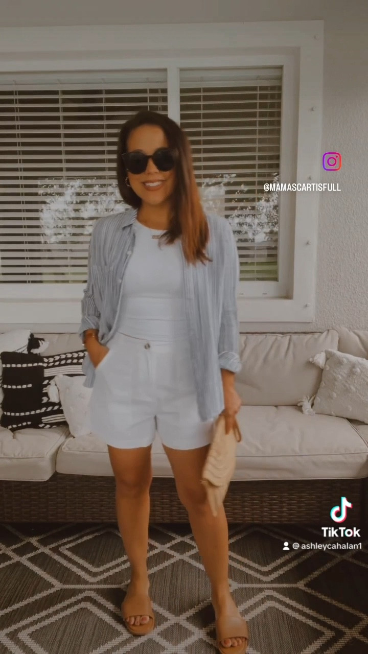 It’s giving day to night. It’s giving rich mom aesthetic. It’s giving comfort. It’s giving wallet friendly. It’s my summer vibe. ☀️♥️ 

Petite Influencer 
Target Style
Amazon Fashion
White trouser shorts
Rich Mom Aesthetic 