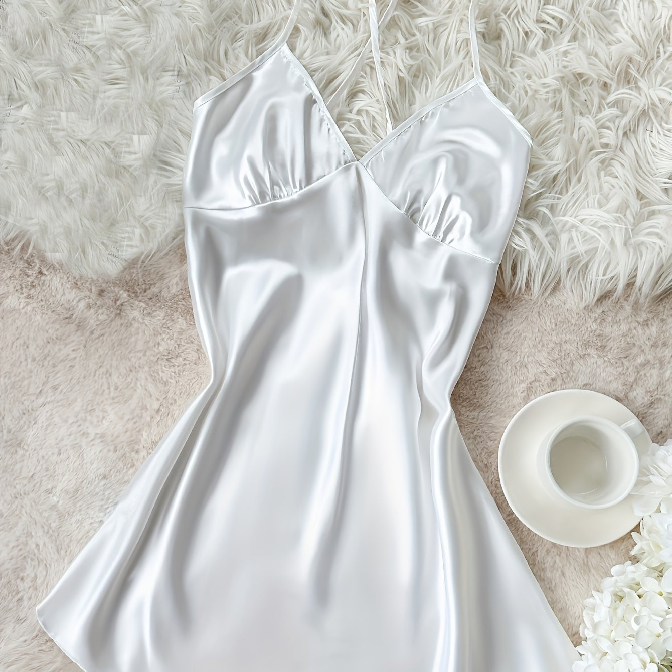 Women's Elegant Solid Satin Sleepwear Dress, V Neck Backless Cross Strappy Bow Knot Slip Dres... | Temu Affiliate Program