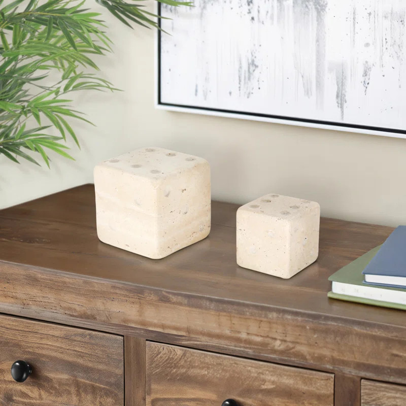 Set Of 2 3/4" Mistry Travertine Dice (Set of 2) | Joss & Main