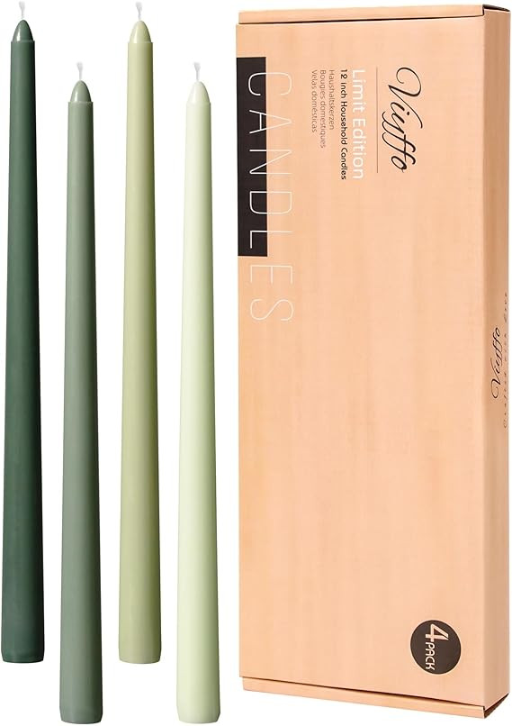 Viyffo 12 Inch Green Taper Candles 4 Pack Unscented Smokeless Long Tall Tapered Candles for Candl... | Amazon (US)