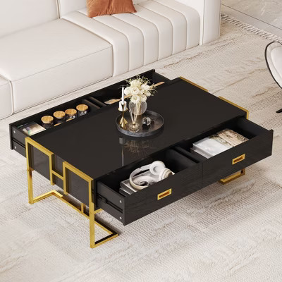 KWPZQEB Rectangular Coffee Table with Storage, Modern Center Table with 4 Drawers, 47.3" Accent Center Table with Gold Base for Living Room, Apartment | Target