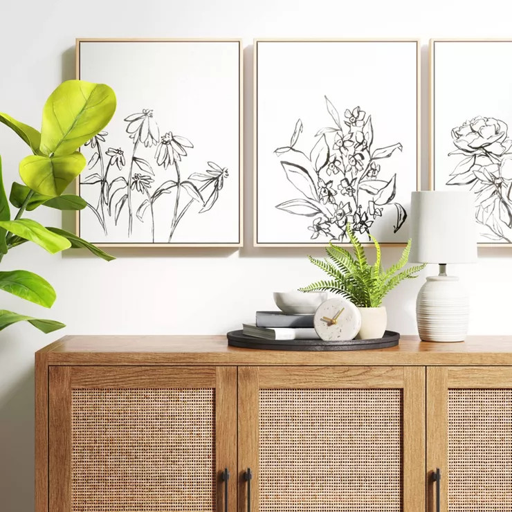 (Set of 3) 16" x 20" Inky Floral Framed Canvases - Threshold™ | Target