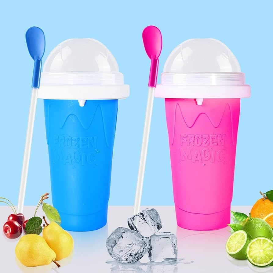 Slushy Cup Slushie Cups,Slushie Machine Slushy Maker Cup,Slushie Cup Maker Squeeze Slushy Machines,Frozen Magic Slushy Cup 2 Pack, Ice Cream Maker Cool Stuff for Juices and Drinks (BLUE+PINK) | Amazon (US)