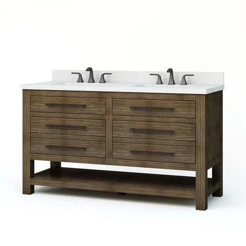 allen + roth Kennilton 60-in Gray Oak Double Sink Bathroom Vanity with Carrera White Engineered S... | Lowe's
