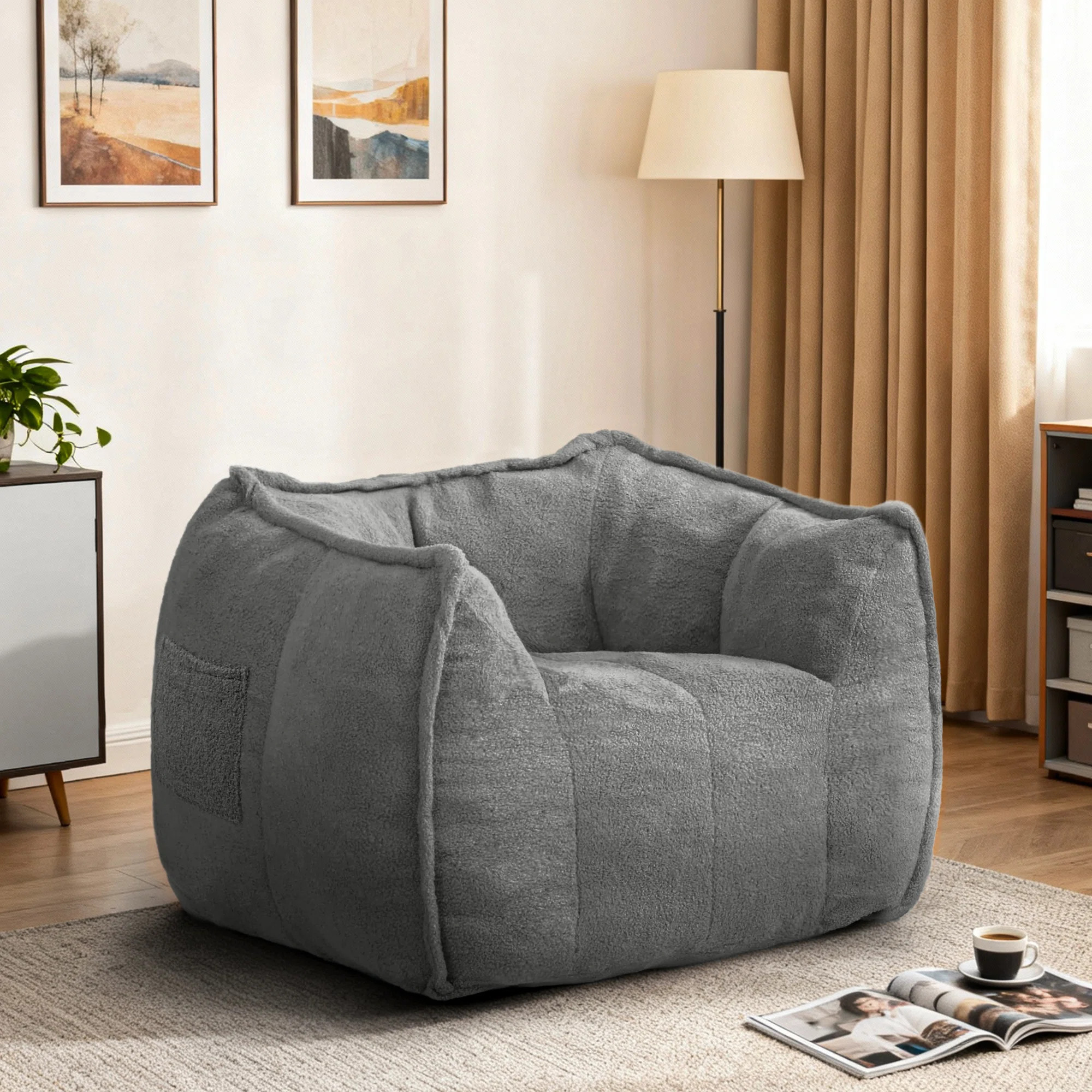 Kirtis Teddy Fabric Bean Bag Chair Foam Filled Bean Bag Sofa for Living Room | Wayfair North America