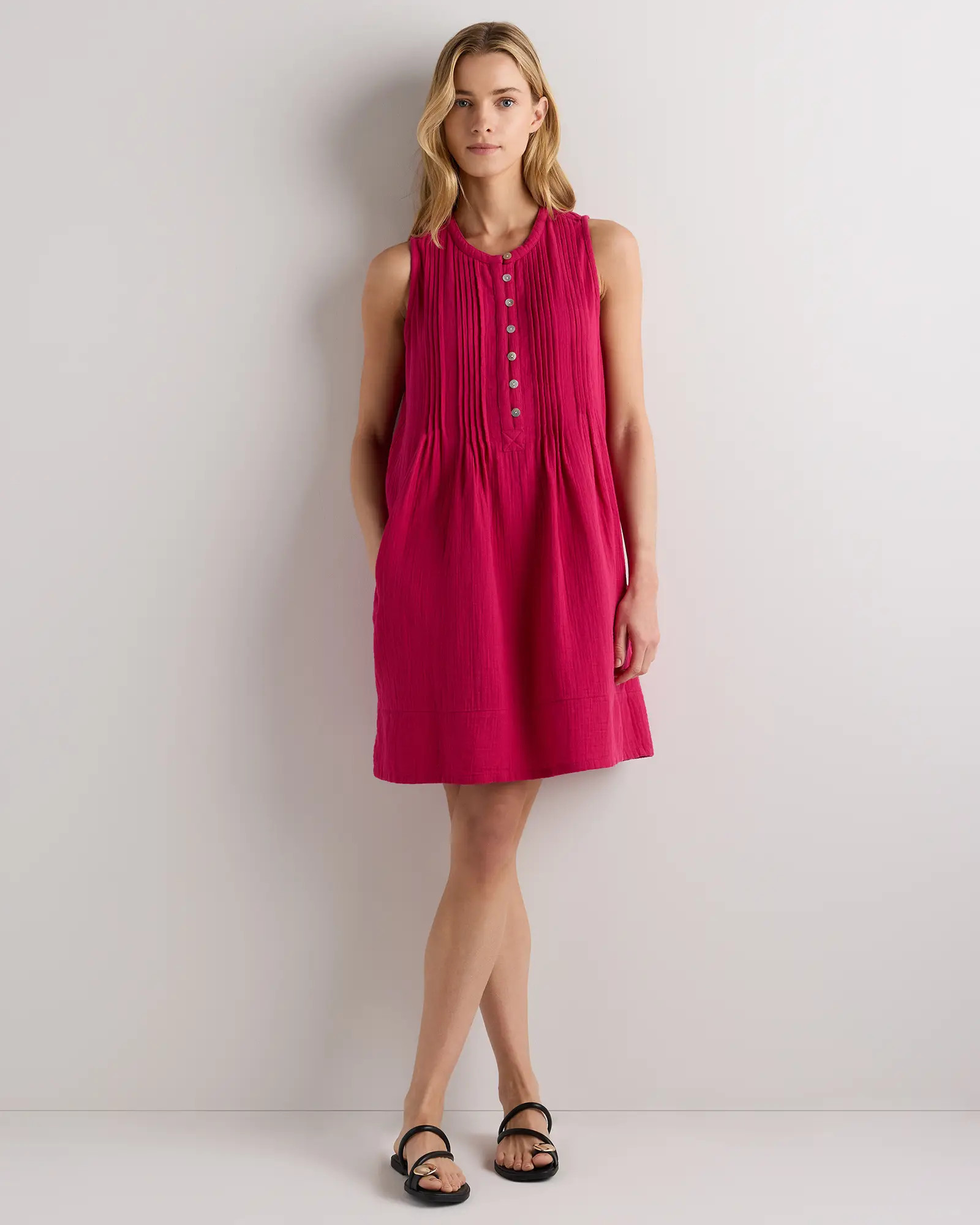 100% Organic Cotton Gauze Sleeveless Swing Dress in Amaranth Pink | Quince