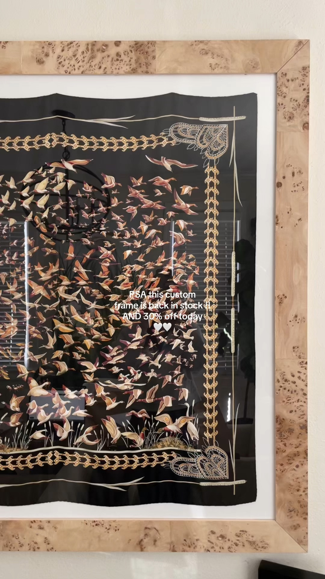 Stunning custom frame!! 

I got frame for image size of 38” x 38”. Frame itself ended up being 43 x 43 inches to fit a 90 cm scarf!

30% off with code FRAMENEW