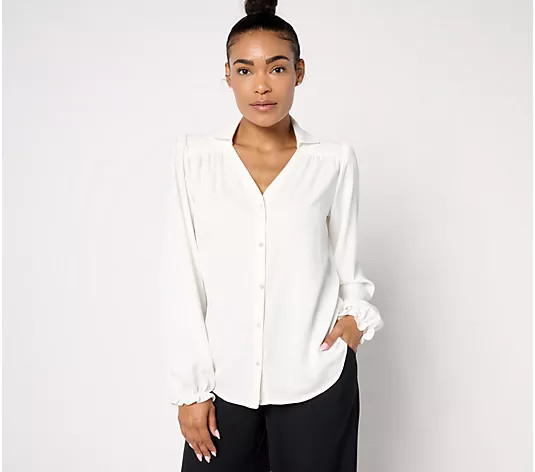 nicole by Nicole Miller Puff Sleeve Button-Front Blouse | QVC