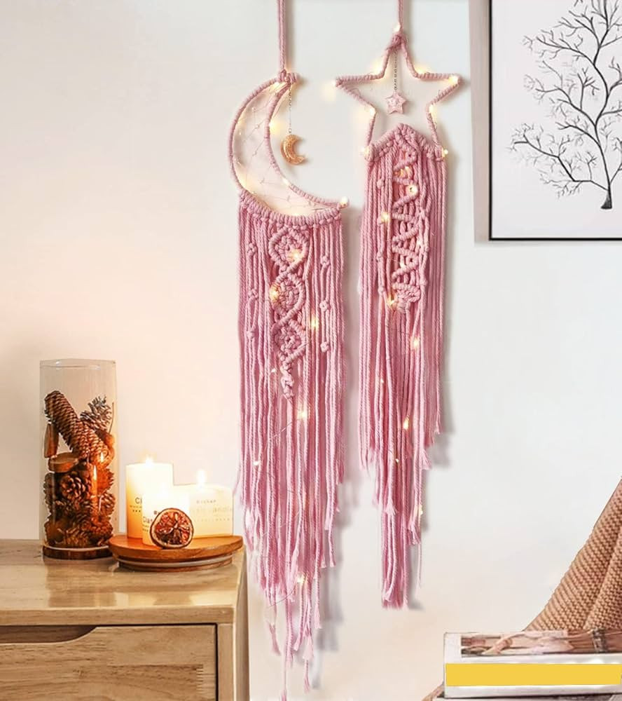 Dream Catchers Star Moon Dream Catcher Pink Room Decor, Macrame Dream Catcher Girls Teenager Bedr... | Amazon (US)