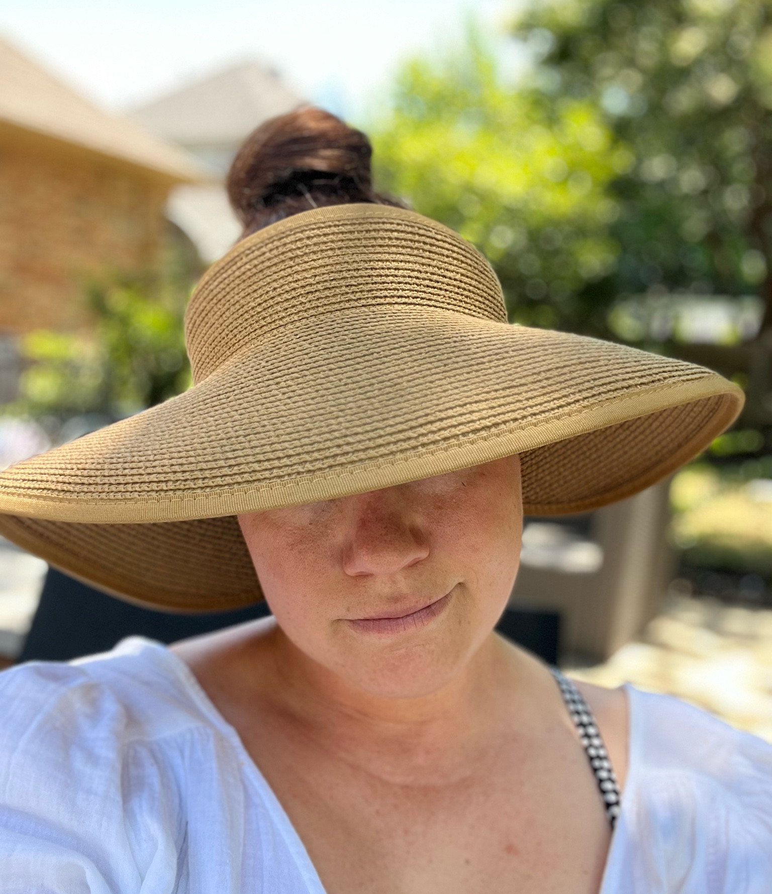 I love this visor. I don’t have to adjust my bun. It rolls up  nicely for packing and doesn’t be bent easily. The best part is it protects my neck, face and chest from the ☀️.

#LTKunder50 #LTKswim #LTKSeasonal