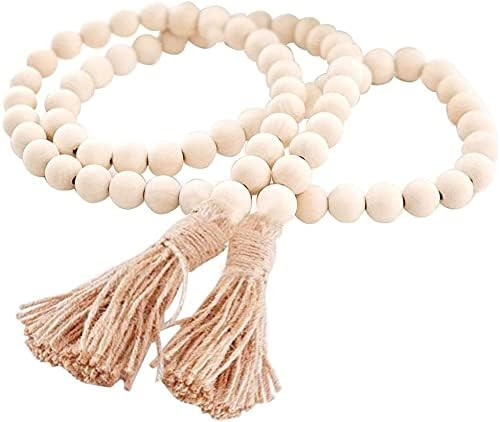 Amadj 57inch Wood Bead Garland Rustic Farmhouse Beads Prayer Beads Wall Hanging Decoration | Amazon (US)
