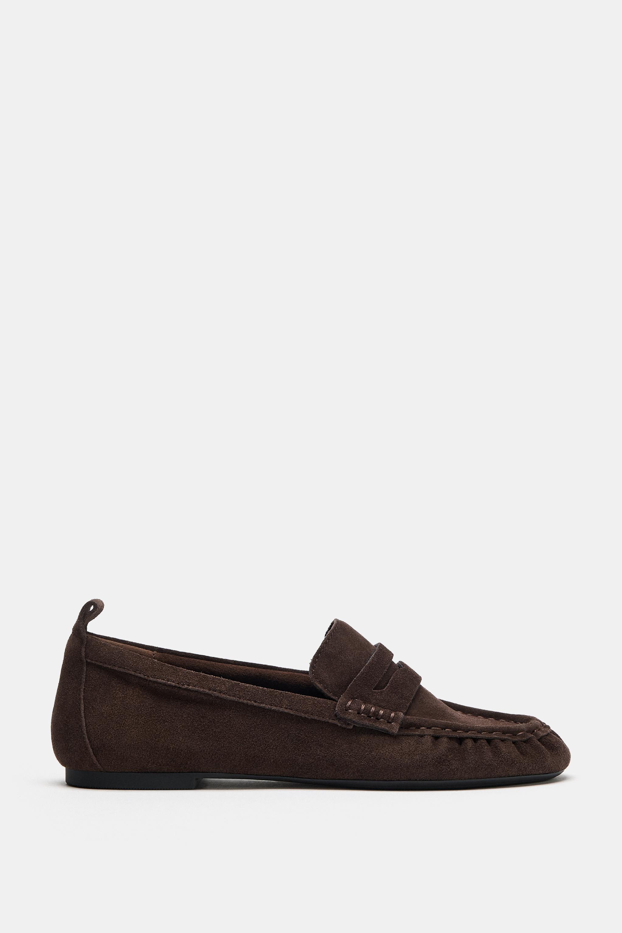GATHERED SUEDE LOAFERS | Zara US