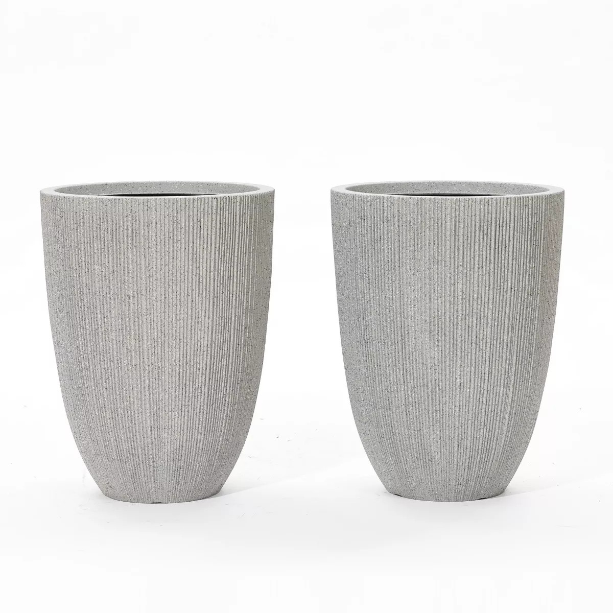 LuxenHome 2-Piece Tall Tapered Round Plastic Planters Set, Mediterranean Beige Off-White | Target