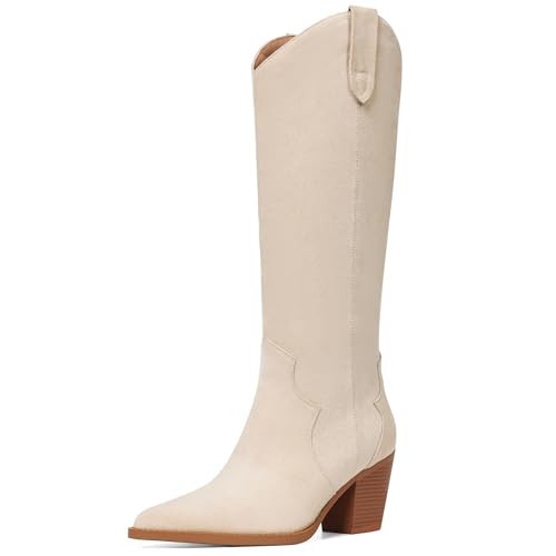 femflame Cowboy Boots for Women Cowgirl Boots Pointed Toe Western Boots Womens Black Cowboy Comfortable Wide Calf Chunky Heel Knee High | Amazon (US)