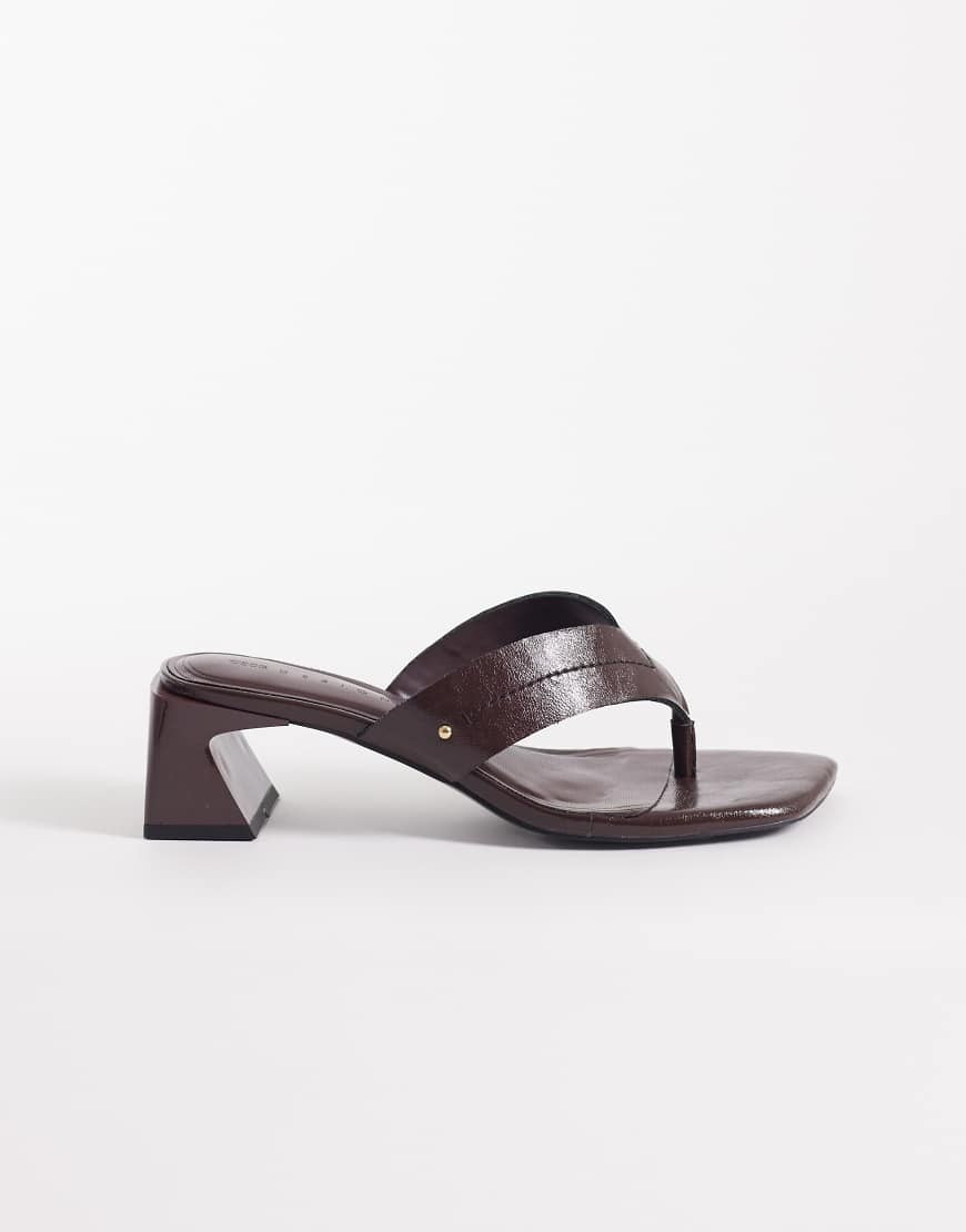 ASOS DESIGN Honest toe thong block heeled sandals in chocolate-Brown | ASOS (Global)