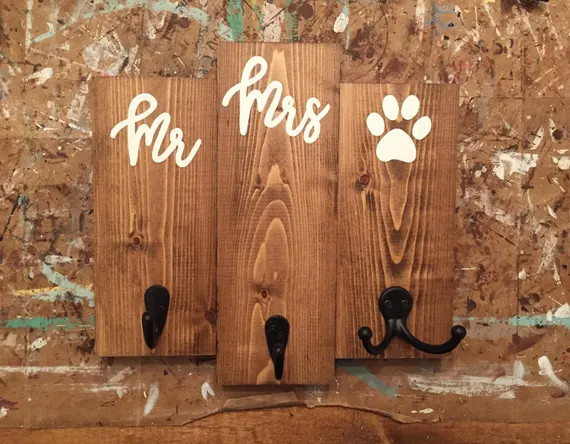 Mr. , Mrs. & Dog Key Holder / Entryway Key Hooks / Leash and Collar Holder / House Warming / Dog / P | Etsy (US)