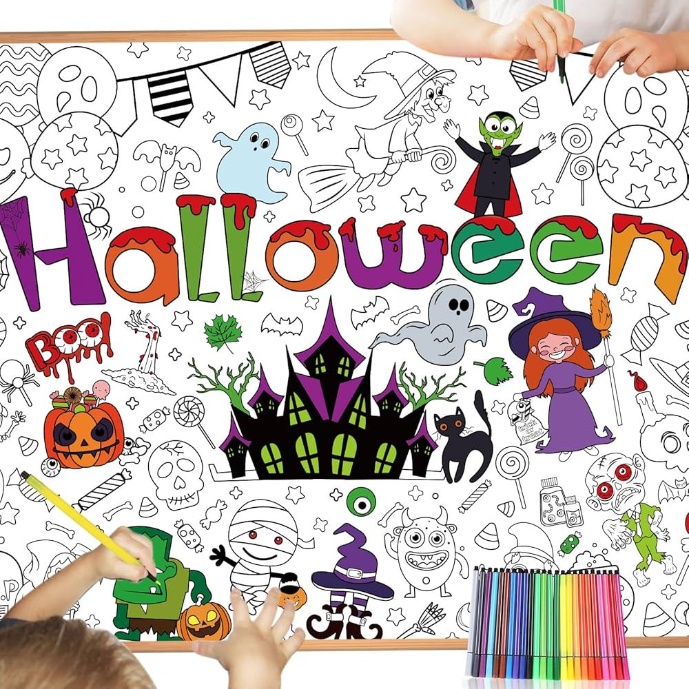 HOWAF Halloween Coloring Poster with 24 pcs (24 Colors) Paint Pens, Jumbo Paper Coloring Banner o... | Amazon (US)
