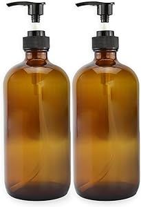 Cornucopia 16oz Amber Glass Bottles w/Pump Dispensers (2-Pack); Refillable Lotion Liquid Soap Pum... | Amazon (US)