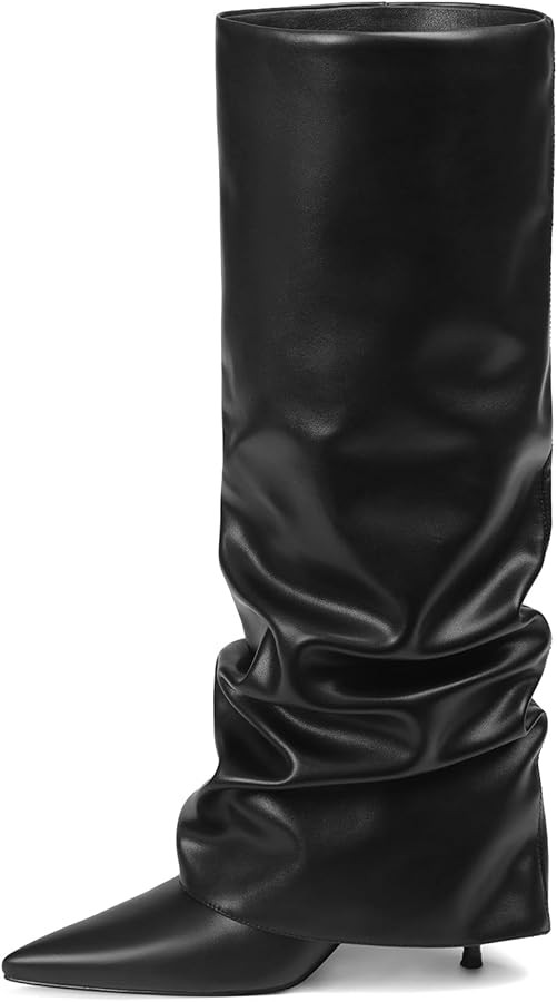 Womens Knee High Boots, Fold Over Shark Boots Stiletto Heels Slouchy Long Boot Pointed Toe Thigh ... | Amazon (US)