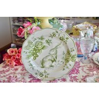 Plates. Green & White Toile, Bunny Rabbit, Floral Berries Spring Easter Luncheon Dinner Plate. Serving Platter, Shower Table Centerpiece | Etsy (US)