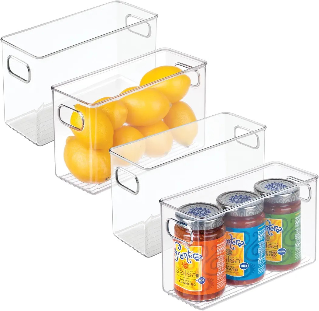 iDesign Pantry Storage Bins with Handles - Organizer Bins for Cabinets or Fridge - Set of 4 - Cle... | Amazon (US)