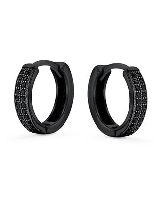 Black Pave CZ Cubic Zirconia Micro Pave 2 Row Huggie Hoop Earrings .925 Sterling Silver .30 inch ... | Macy's