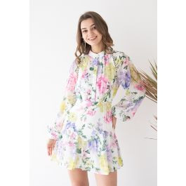 Garden Bloom Lace Inserted Mini Dress | Chicwish