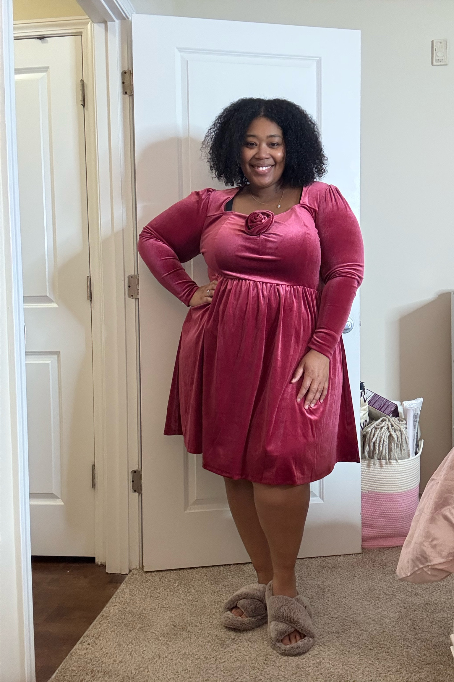 Women's Plus Holiday Long Sleeve Rosette Midi A-Line Dress - Ava & Viv™

#LTKFindsUnder50 #LTKPlusSize