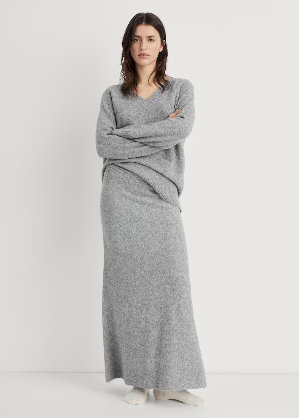 Long knitted skirt grey - Women - L-XL - MANGO | Mango (US/MX/AU)