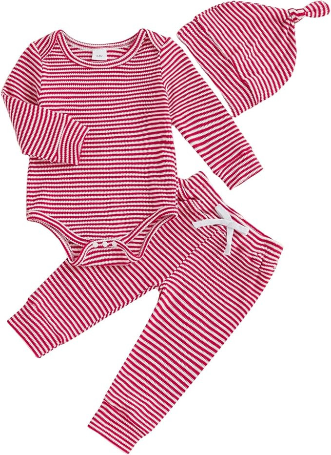 fhutpw Ropa para bebé niño de 3, 6, 9, 12 meses, a rayas, de manga larga, mameluco, camiseta + ... | Amazon (US)