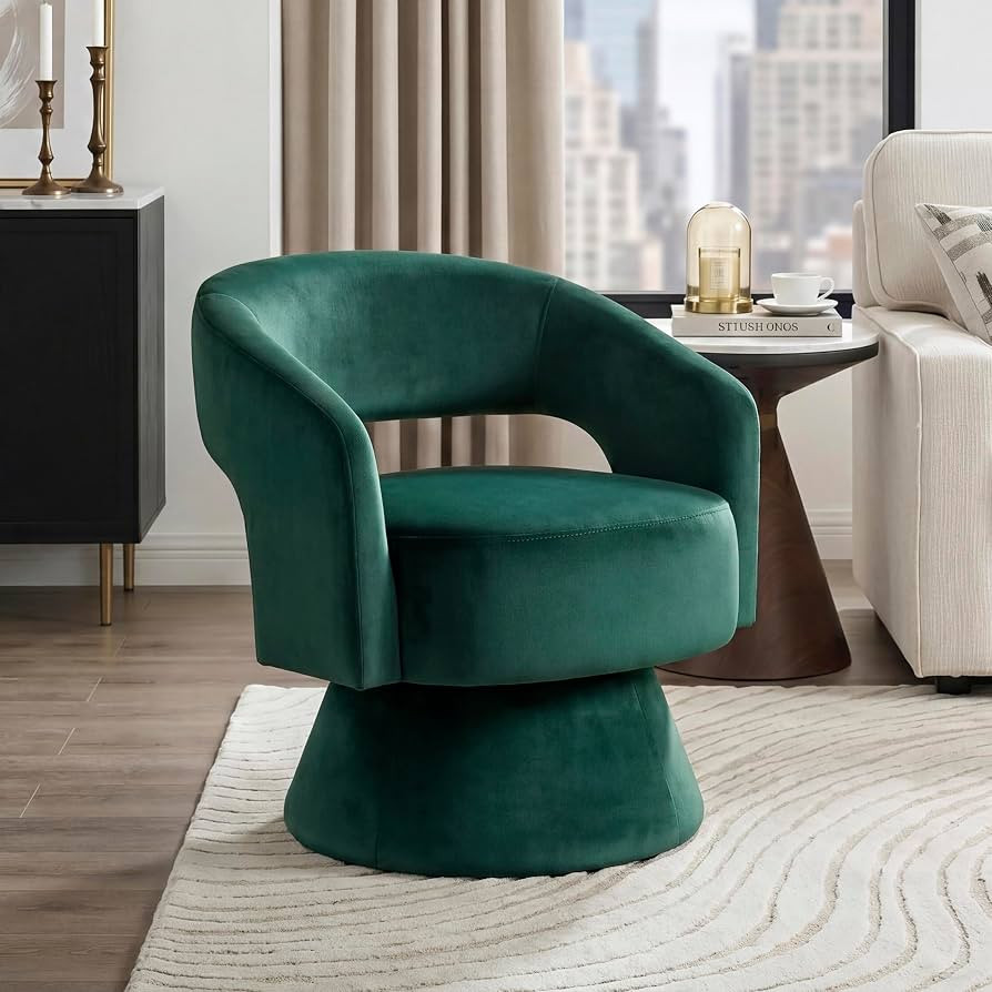 Lexicon Swivel Accent Chair, Modern Velvet Round Barrel Chair, Green | Amazon (US)