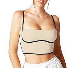 Move With You Sleeveless Spaghetti Strap Padded Sports Bra Tank Tops Square Neck Double Layer Wor... | Amazon (US)