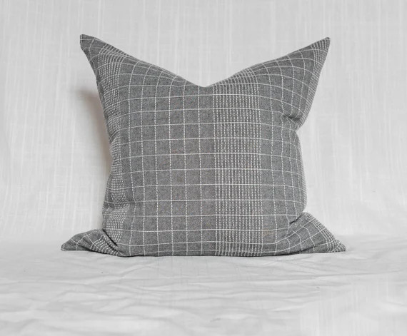 Charcoal Grey Plaided Woven Throw Pillow Cover Pillow | Etsy | Etsy (US)