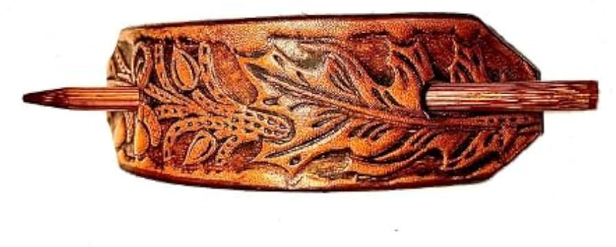 LEATHER HAIR BARRETTE W STICK UNIQUE SHAPED PONYTAIL HOLDER CHOICE OF 8 GREAT ACCENT COLORS… #1... | Amazon (US)