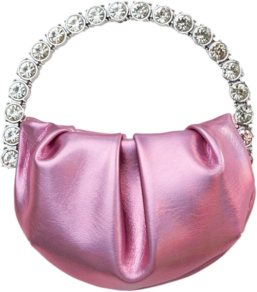 HEYCUE Mini Glitter Diamond Handle Handbag Circular Evening Crossbody bag Sparkly Bride Wedding P... | Amazon (US)