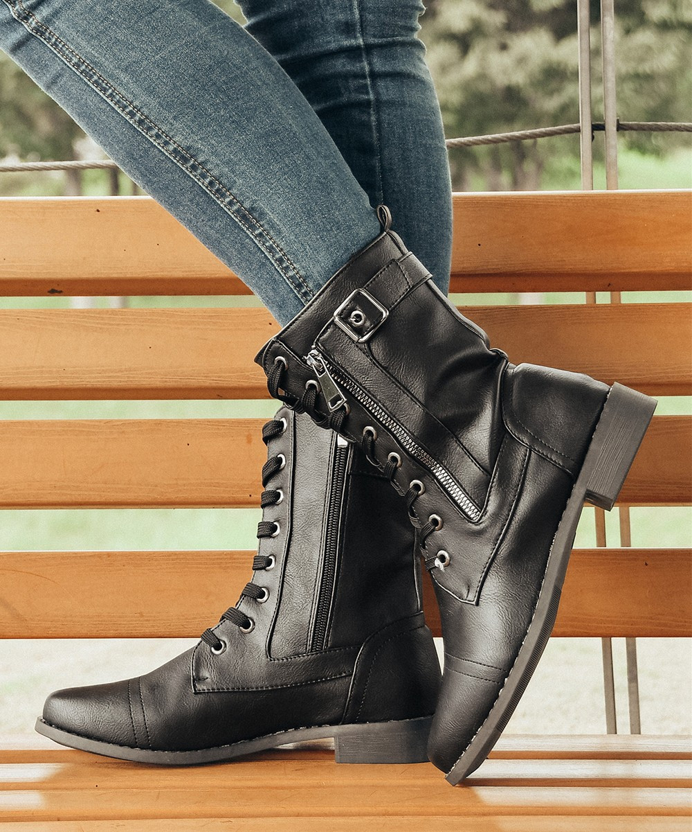 ROSY Women's Casual boots Black - Black Combat Boot - Women | Zulily