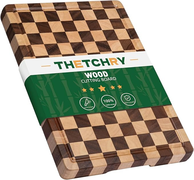 Cutting Boards for Kitchen, Checkered Cutting Board Upgraded, Acacia Wood Chopping Board with Jui... | Amazon (US)