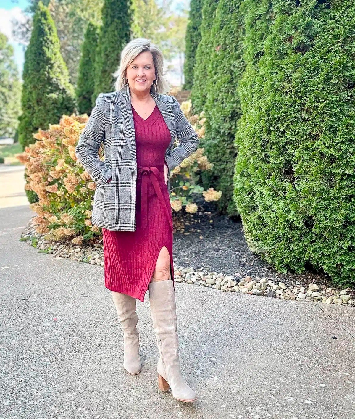 Amazon outfit idea for Winter! This dress comes in multiple colors and is a great sweater dress option. Dress size large | blazer size medium 

#LTKValentine #LTKootd #LTKOver40