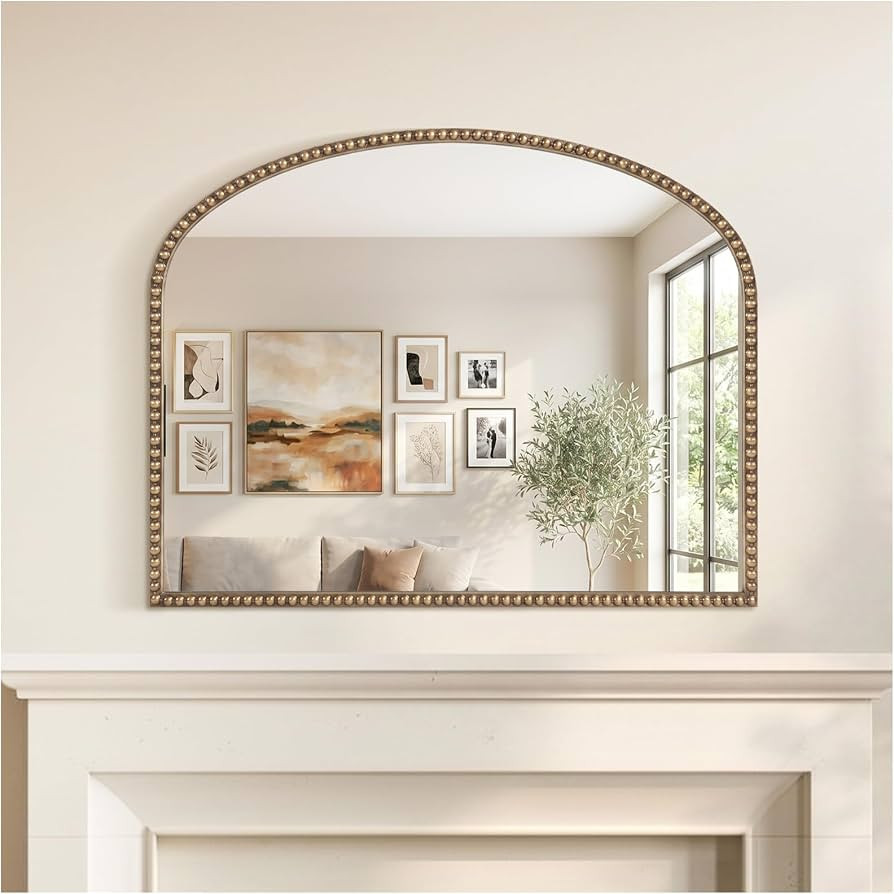 Metal Beaded Frame,HD Tempered Glass,Vintage Gold Mirror for Fireplace/Bedroom/Living Room/Dresse... | Amazon (US)