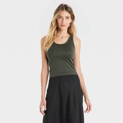 Women&#39;s Seamless Slim Fit Tank Top - A New Day&#8482; Olive XS | Target