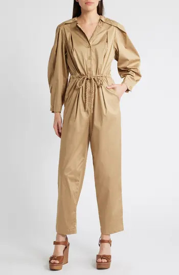 FARM Rio Long Sleeve Cotton Jumpsuit in Brown at Nordstrom Rack, Size Large | Nordstrom Rack