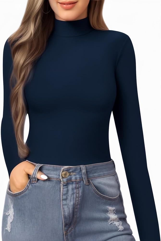 MANGOPOP Women's Mock Turtle Neck Slim Fit Long Sleeve T Shirt Tight Tops Tee | Amazon (US)