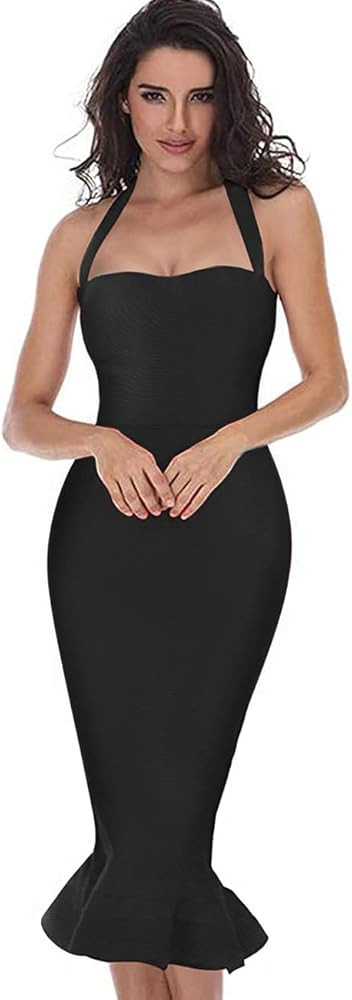 whoinshop Women’s Halter Fishtail Mermaid Bodycon Knee Length Cocktail Bandage Dress | Amazon (US)