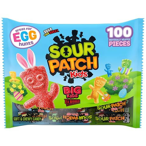 SOUR PATCH KIDS Big Kids Individually Wrapped Soft & Chewy Candy, Easter Candy, Bulk Candy, 1 Bag (100 Pieces) | Amazon (US)