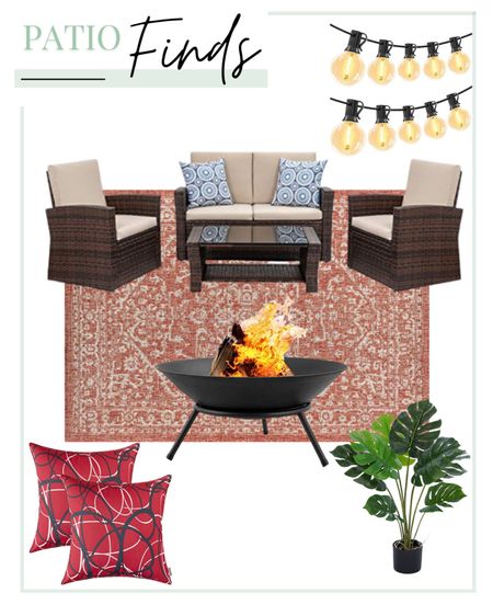 Outdoor furniture, patio furniture, sofa, fire pit, area rug, accent pillows, fake tree, string lights 

#LTKHome #LTKStyleTip #LTKSeasonal