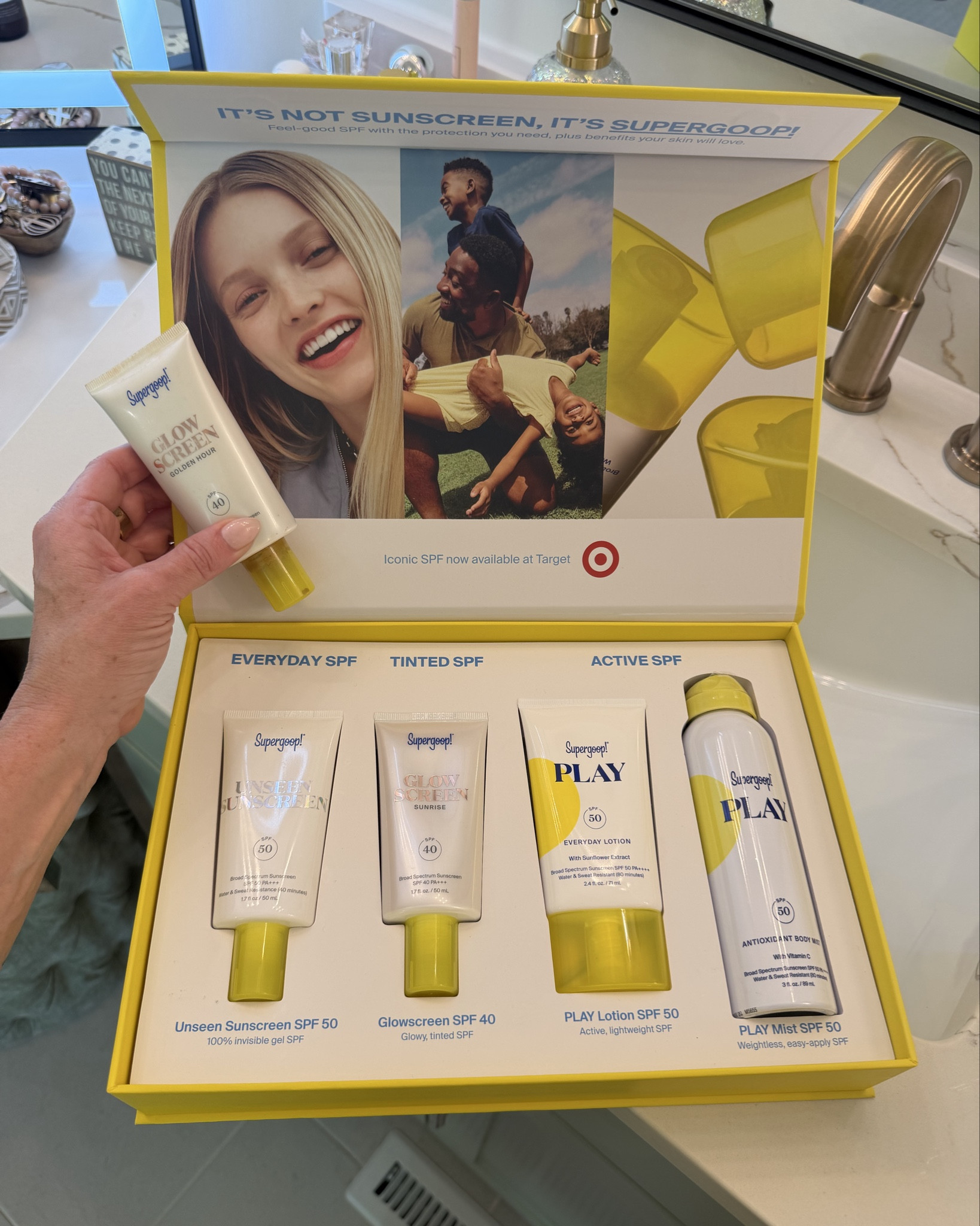 ☀️SUMMER is around the corner it’s time to stock up and take care of that skin!! My favorites are tinted Glow Screen daily under makeup or as a standalone and the active sunscreen PLAY for the entire family! ☀️💦☀️ @Supergoop! #ad 
Even small sizes for easy travel or to throw in purse or beach bag  
Add SPF into your beauty routine 🧴☀️🤍 & love the skin your in! 