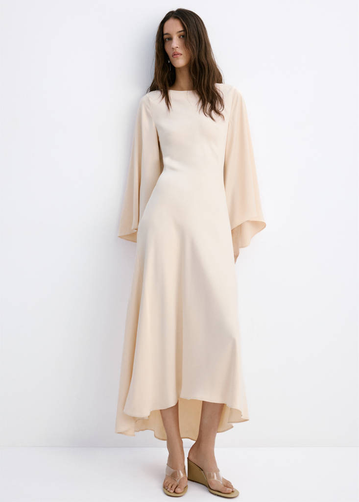 Flared-sleeve satin dress pale pink - Woman - 8 - MANGO | Mango (US/MX/AU)